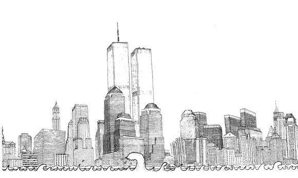 Sketch of Manhattan with Twin Towers